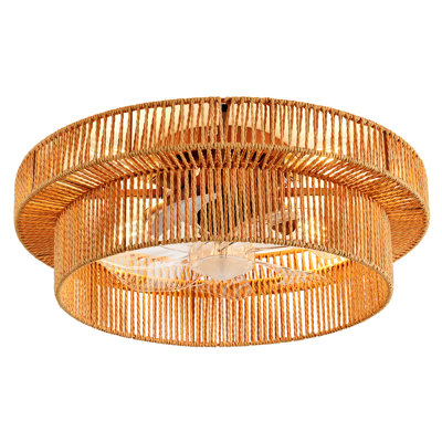 20 Inch Bohemian Rattan Cage Ceiling Fan With Light, 6-speed Remote Control, Quiet Pure Copper Motor, 4 E26 Sockets (bulbs Not Included) & Easy Flush Mount Installation