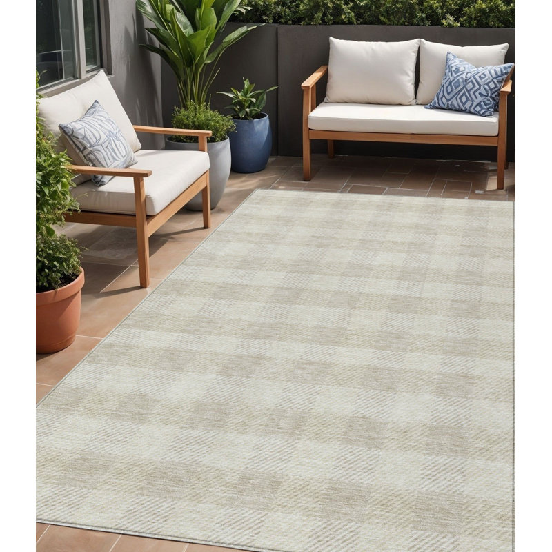 Tapis d'intérieur lavable à carreaux ivoire 5 pi x 8 pi ivoire