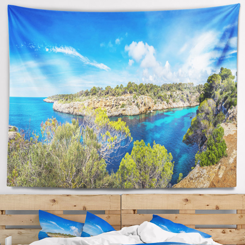 Seascape célèbre cove de cala pi mallorca tapisserie, H 32 po x l 39 po