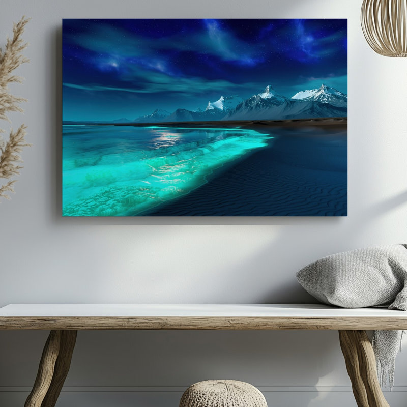 Toile, "Un paysage mystique la nuit", art mural Sholering Bioluminescent Shoreline, H 20 po x l 20 po
