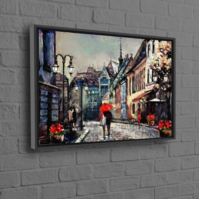 Romantic Umbrella Landscape Art Featuring a Couple on Cotton Canvas Perfect for Adding a Touch of Love to Your Living Area