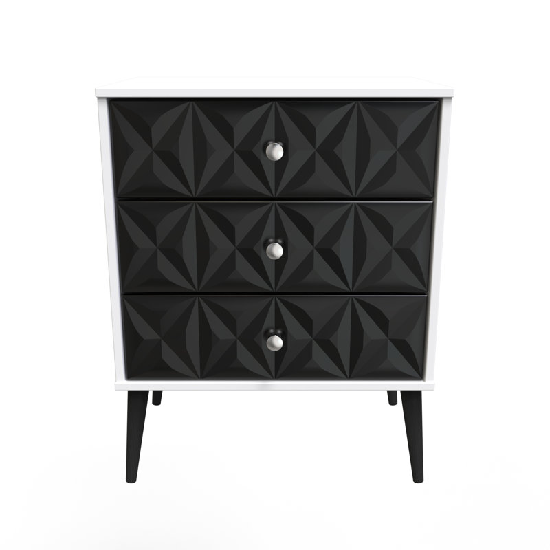 Fully Assembled Herta 3 - Drawer Chest of Drawers, Deep Black/White