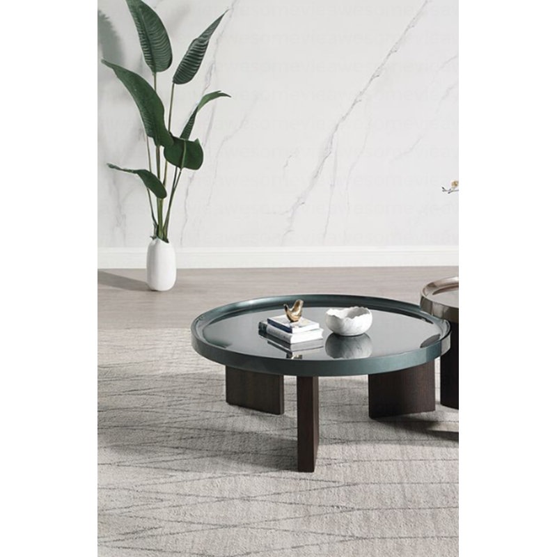 Table basse vert noirâtre et chêne fumé