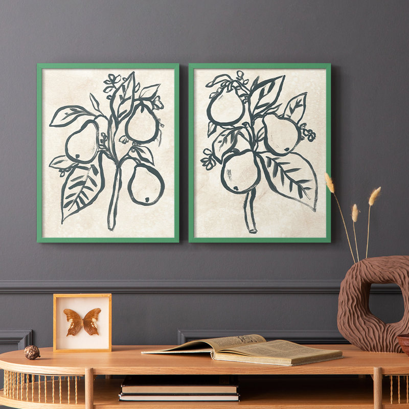 Encre poire branche I - impression encadrée de qualité supérieure - prête à être accrochée - aucun clou requis - aucun clou requis
