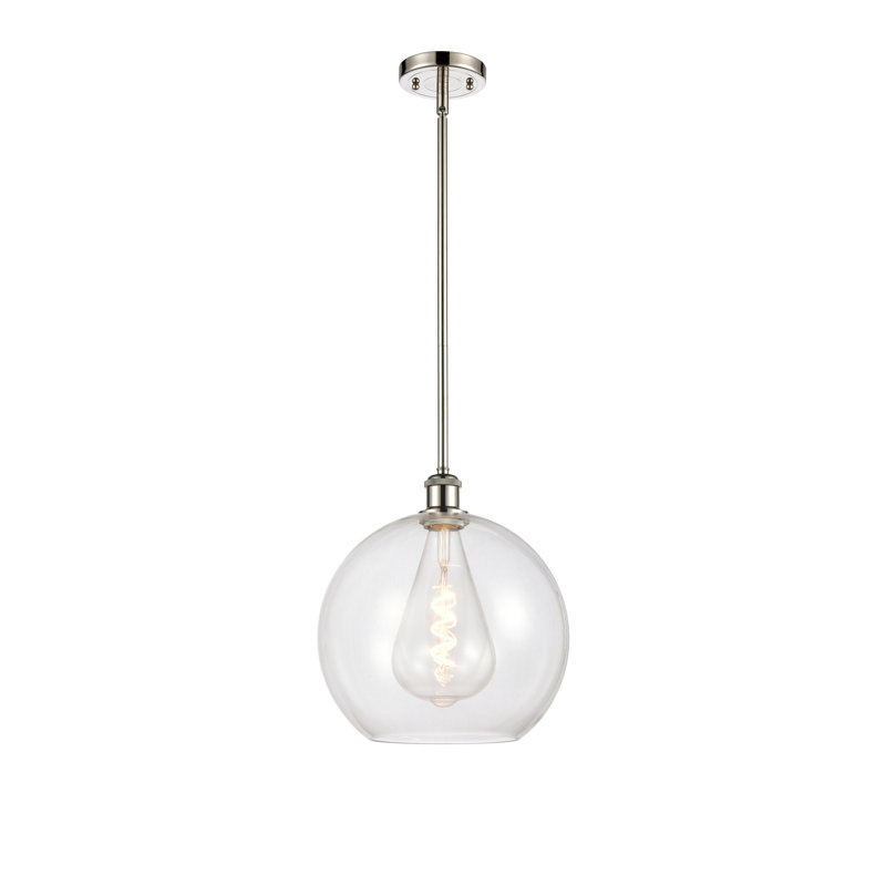Luminaire suspendu sphère 1 lumière Cindi, H 14,38 po x l 11,75 po x P 11,75 po, Transparent, Nickel poli
