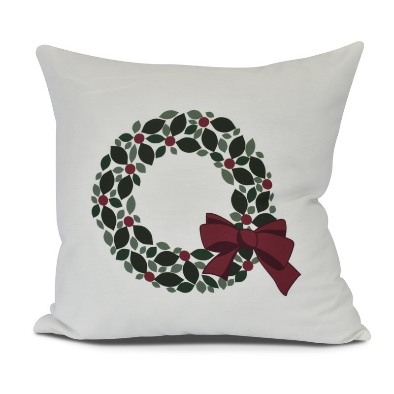 Coussin décoratif d’extérieur à imprimé floral à couronne holly, H 18 po x l 18 po