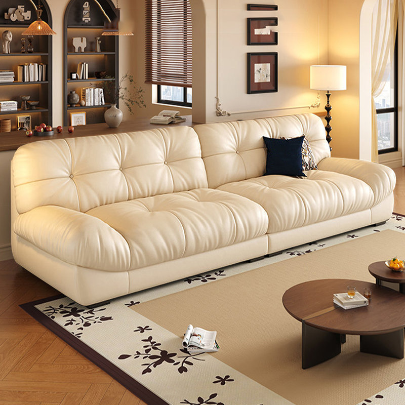 Causeuse-coussin modulaire en cuir véritable blanc, Blanc