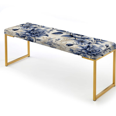 Cobalt Blue Victorian Rococo Victorian Pattern II - Floral Upholstered Gold Bench