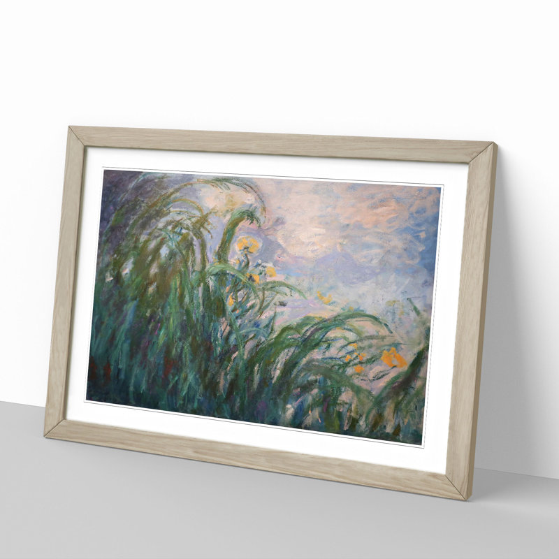 The Yellow Irises by Claude Monet - Picture Frame Painting, 36cm H x 48cm W x 2cm D, Oak