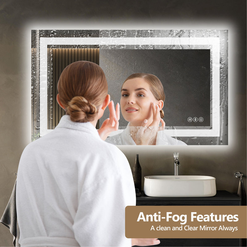 Miroir de salle de bain 40 po x 30 po à DEL sans cadre, miroir intelligent