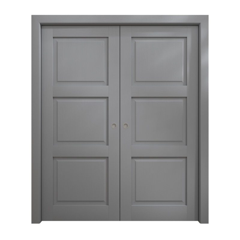 Portes coulissantes françaises à double poche | Ego 5010 | Ensemble de quincaillerie de rail | Portes intérieures modernes en bois massif pour chambre à coucher