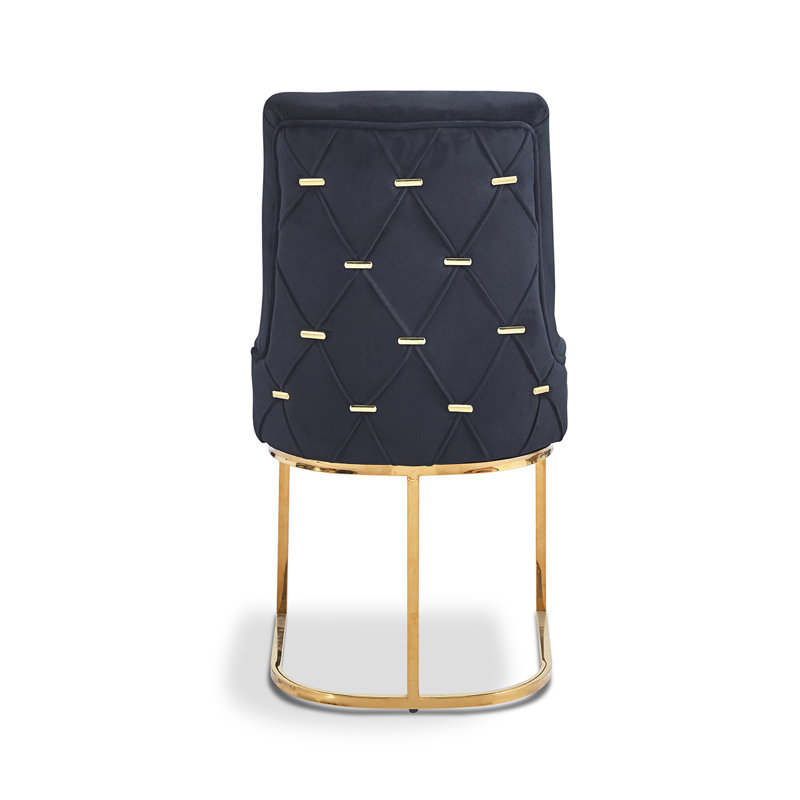 Ajan 55cm H Tufted Velvet Upholstered Upholstered Back Side Chair, Black, Gold