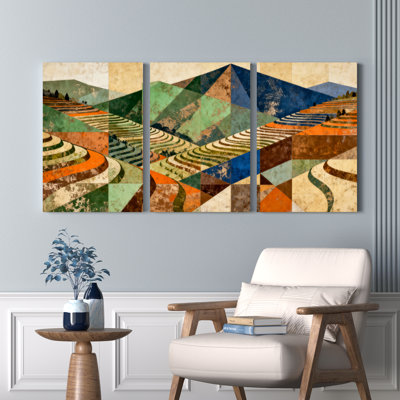 «Abstract Geometric Landscape», art mural, reproduction de peinture à l'huile (ensemble de 3)