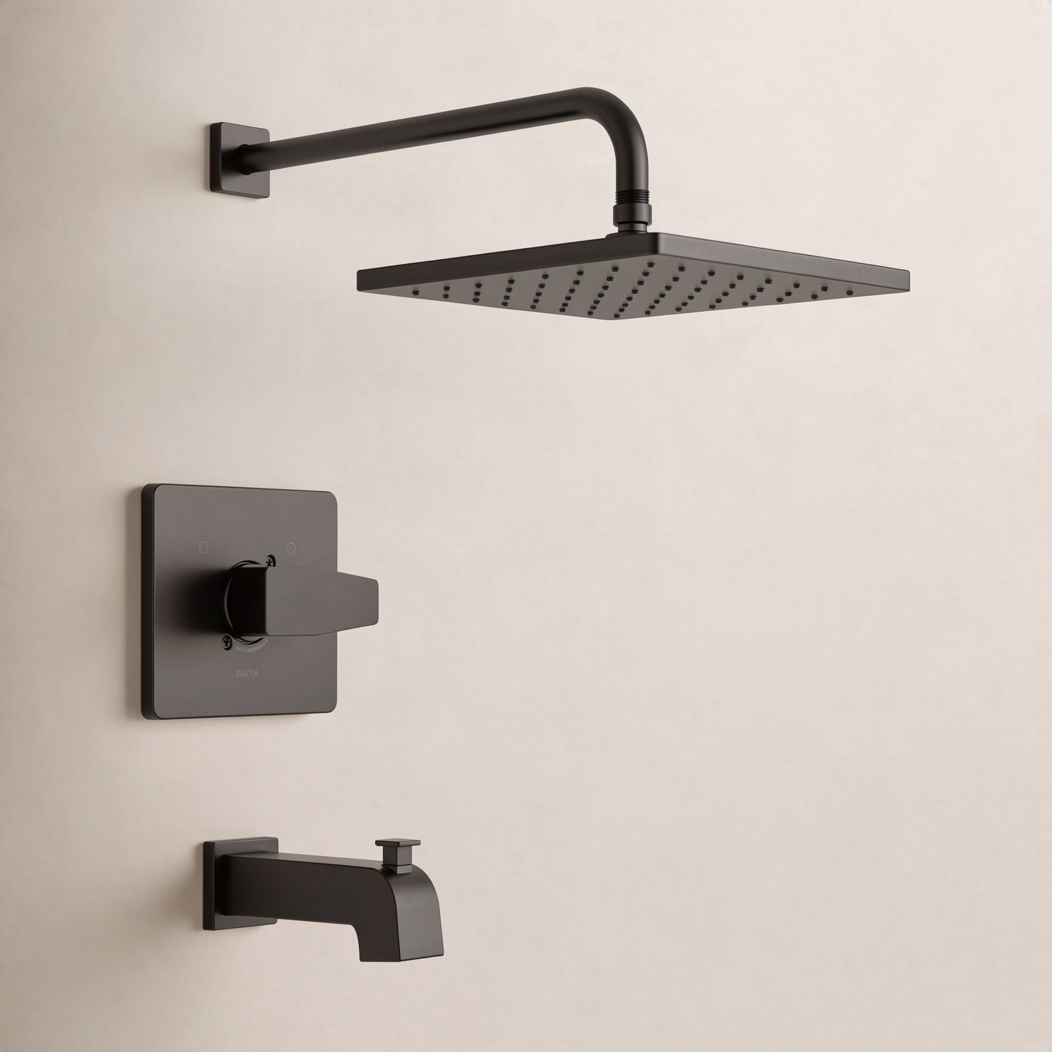 Raincan Square Tub and Shower Faucet Set, Matte Black