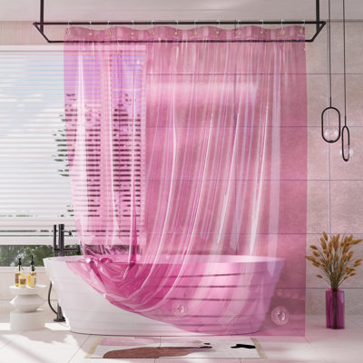 Doublure de rideau de douche, doublure 100% EVA douce et transparente rose clair et doublure 2-en-1, doublure de douche de luxe en plastique lestée 72 x 72, 12 œillets antirouille et 3 pierres lourdes