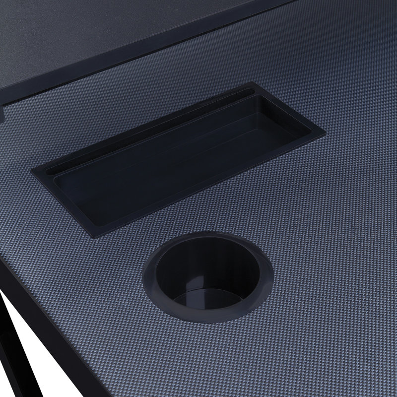 Metal Base Computer Desk with Power Outlet, Black, Black