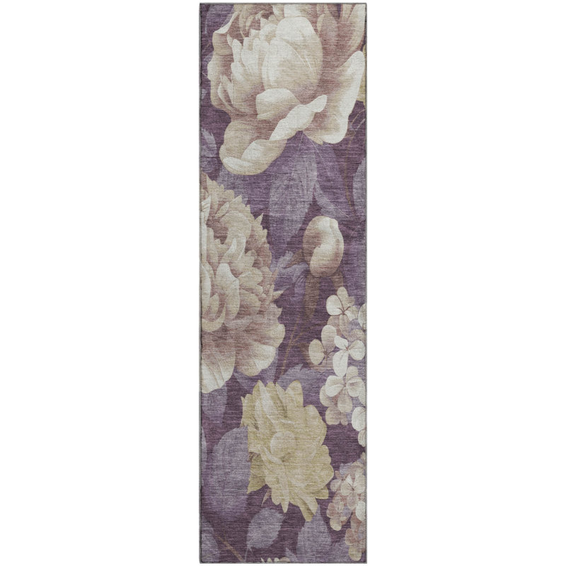Tapis floral Premium Floyd AMF1561 lavable à la machine, Tapis de couloir 2 pi 3 po x 7 pi 6 po