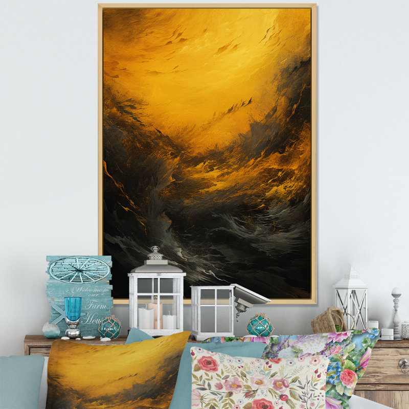 «Jaisvi Yellow Whirling Winds I», reproduction d'art sur toile, H 40 po x l 30 po x P 1,5 po, Cadre naturel flottant