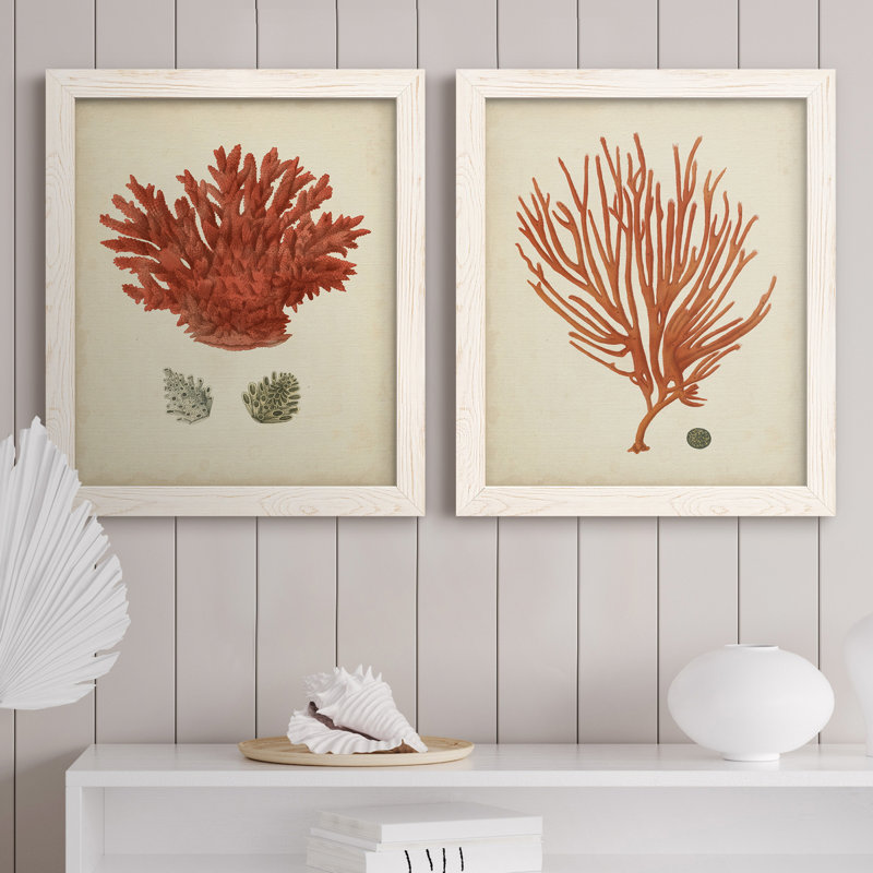 Corail rouge antique II - Toile encadrée de qualité supérieure - prête à être accrochée, H 20 po x l 17 po x P 1 po