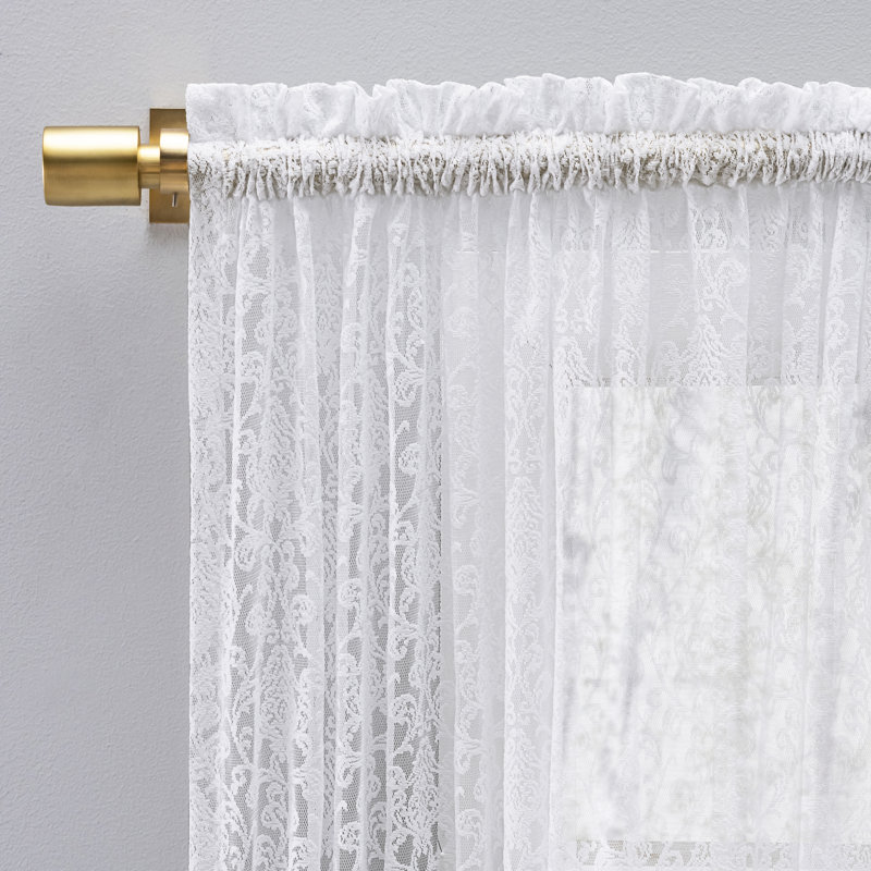 Passe-tringle en dentelle tissée avec cantonnière, Blanc