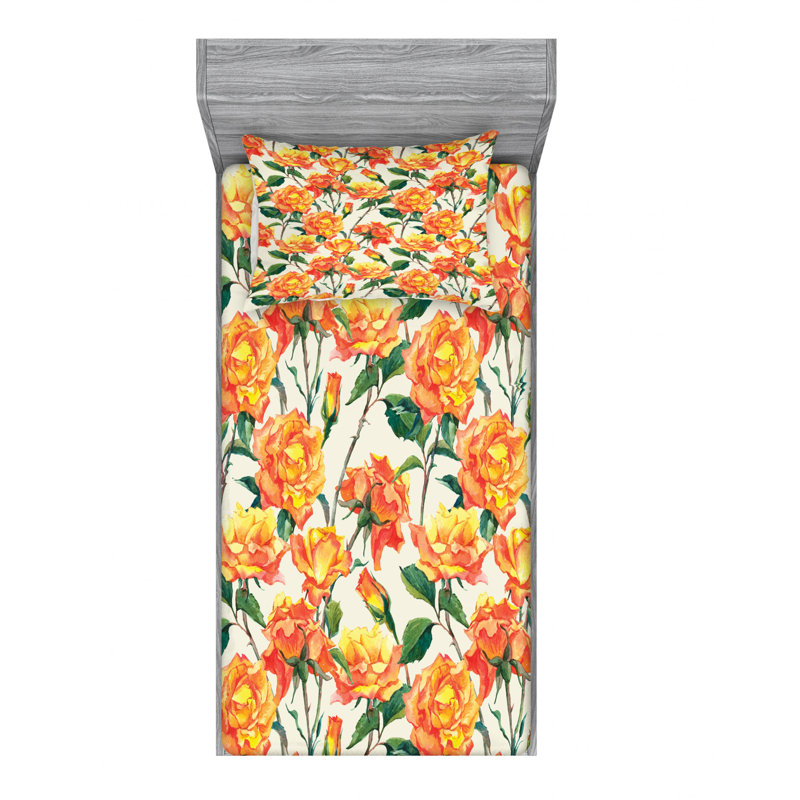 Microfiber Floral Sheet Set, Twin XL Sheet Set + Fitted Sheet + 1 Pillowcase