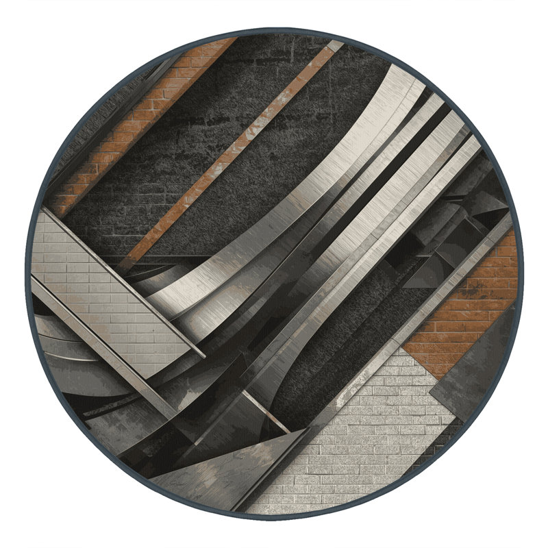 Tapis brique industriel lavable à la machine en noir Arverne, Rond 7 pi