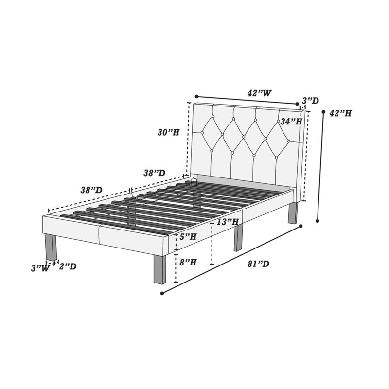 Lit plateforme tapissier Robbyn, Simple, Rose