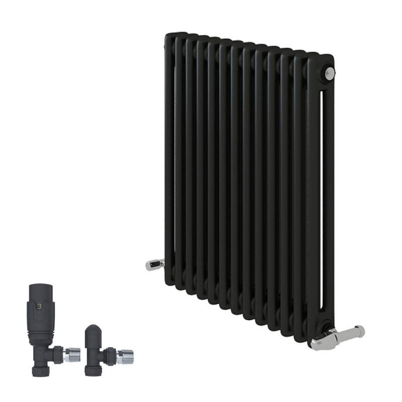 iBathUK Radiator + Angled Valve, Grey, 600cm H x 605cm W x 70cm D, 2