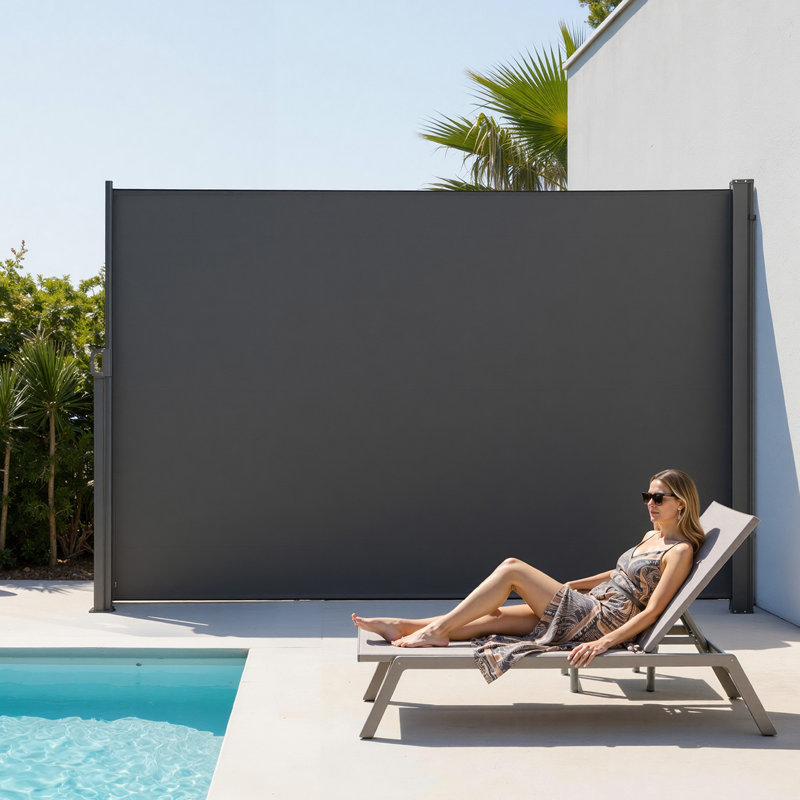 Retractable Side Awning, 71" x 118" Patio Retractable Side Screen with 180 g/m² Polyester Fabric, Waterproof Sunshade Outdoor Privacy Screen Room Divider for Garden, Balcony, Pools, Deck, Gray