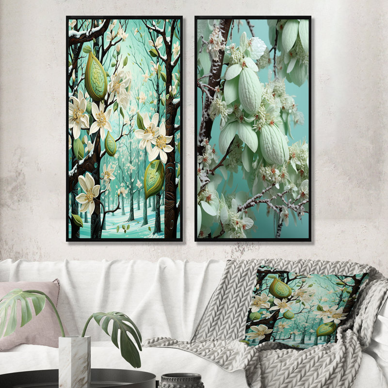 Cacao givré fantaisie menthe verte - ensemble de 2 décorations murales cacao, Cadre flottant noir, H 40 po x l 41 po