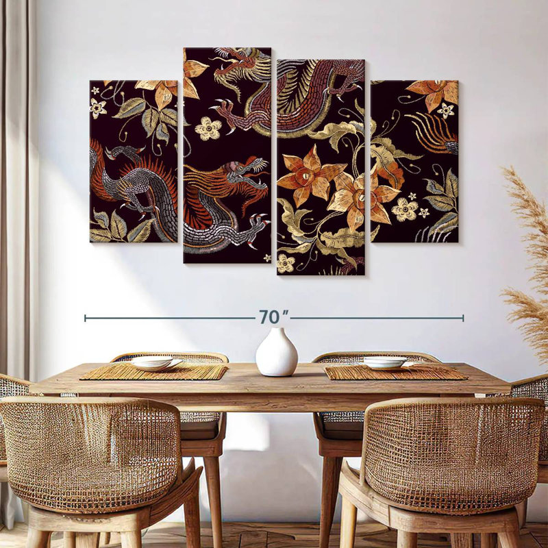 Brampt Dragon Floral Embroidery, 42" H x 68" W
