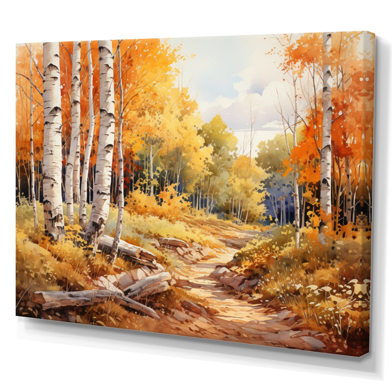 Birch Woods Gilded Pathway II - Imprimé, Toile tendue, H 24 po x l 32 po x P 1 po
