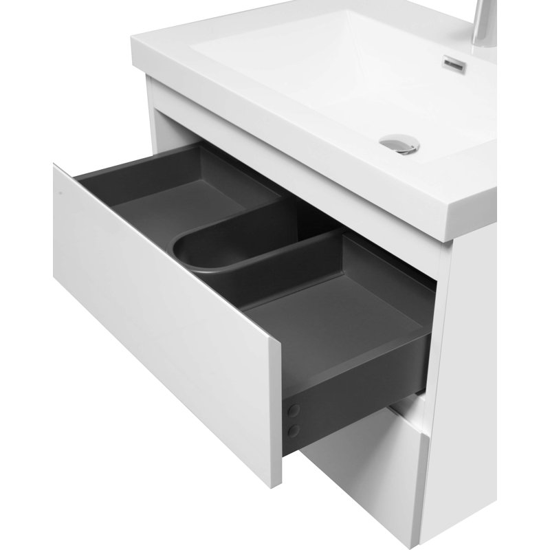 Meuble-lavabo flottant 30 po avec lavabo, rangement mural moderne pour salle de bain, Blanc, Blanc