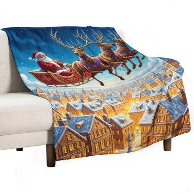 Jeté de père Noël volant (1) en flanelle de luxe, couverture douce et chaude pour le canapé-lit du salon