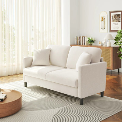 Modern 148cm Teddy 2-Seater Sofa with Square Armrests and Two Throw Pillows