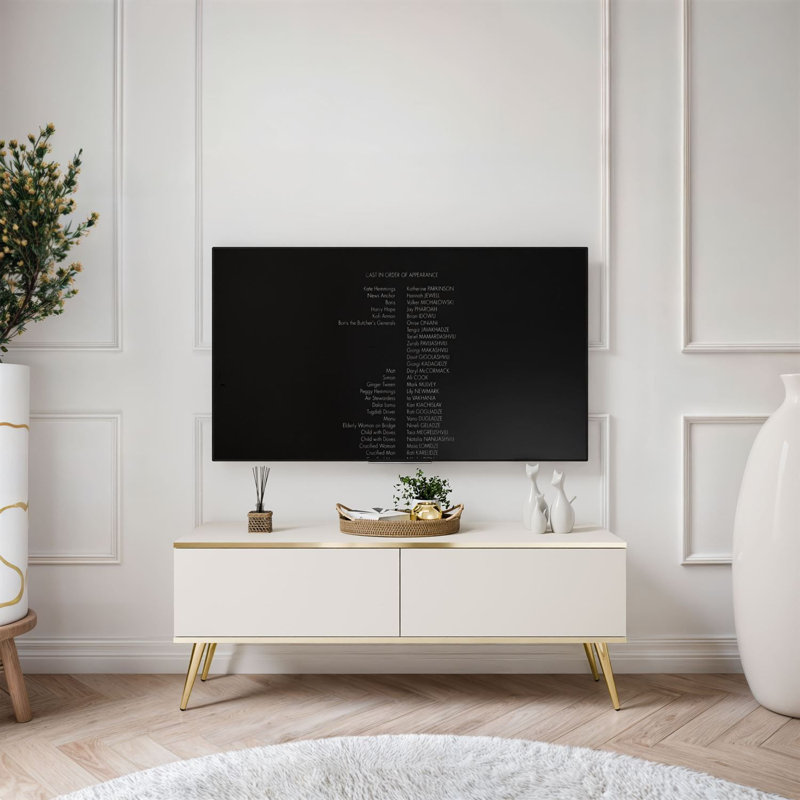 OXFORD III TV Stand with Golden Legs, 53cm H x 135cm L x 32cm W, Beige