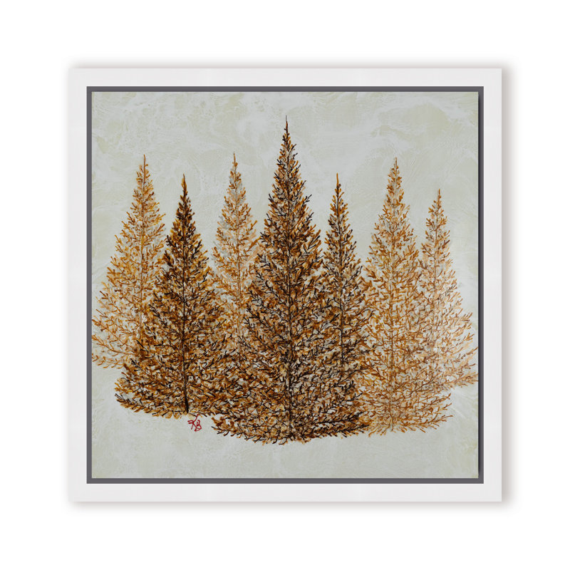 Nature Inspired "Gilded Pines" Canvas Wall Art By , 20" H x 20" W, Framed Print, Brown