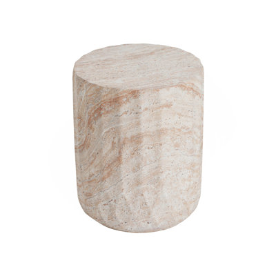 Outdoor/Indoor Lightweight Concrete Side Table,Cylinder Travertine Finish Accent Table