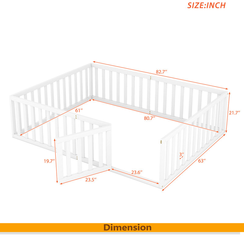 Structure de lit de jour en bois avec clôture, Grand lit, Blanc