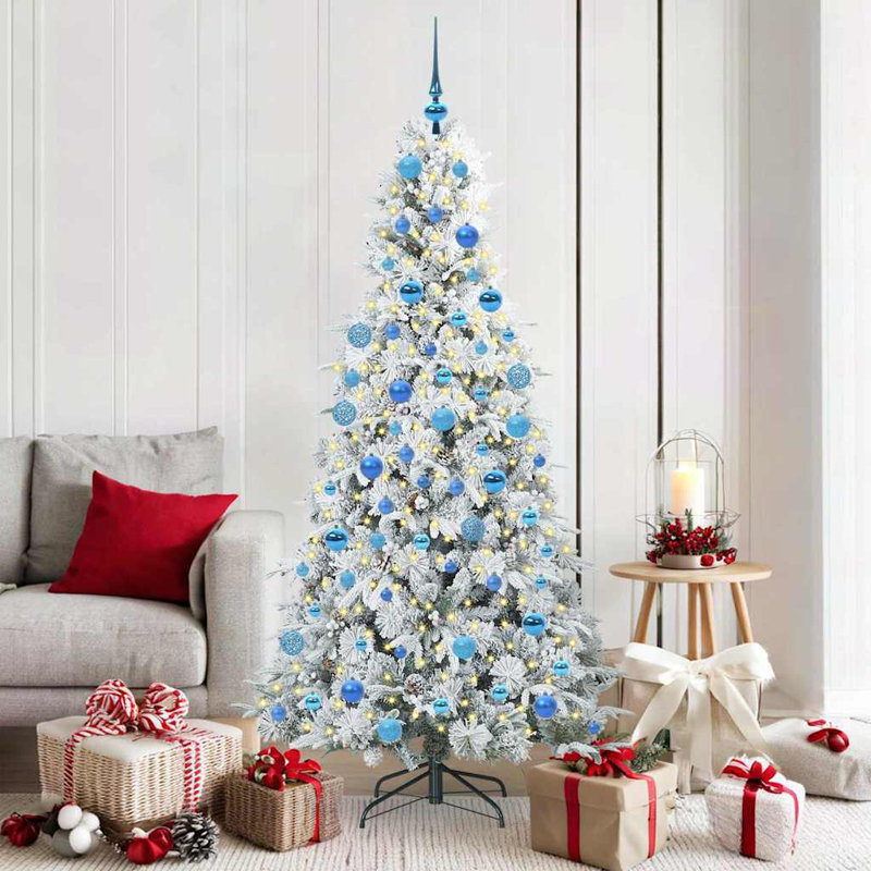 Artificial Hinged Christmas Tree Green PE and PVC, White/Blue, 5.91' H