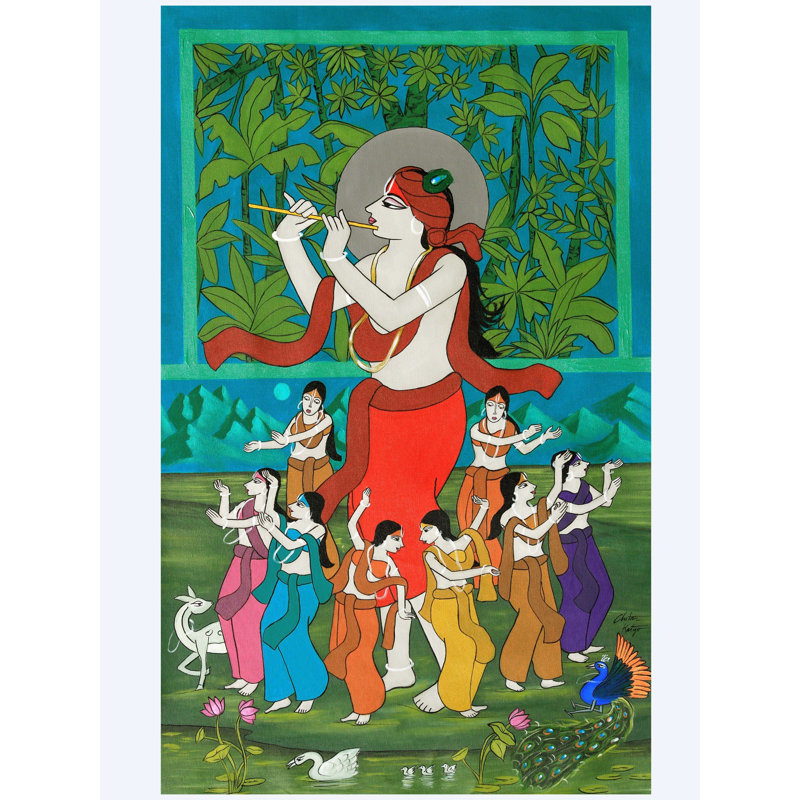 Shri Krishna Raas Lila dans un village | Acrylique sur toile