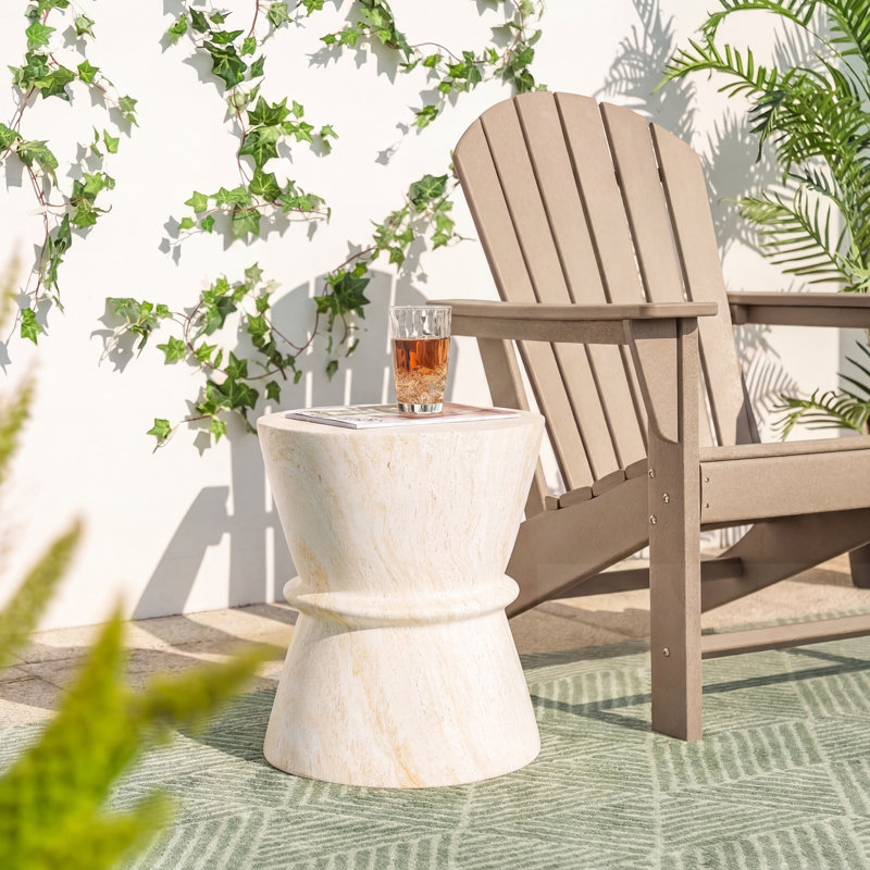 Table d'appoint de patio en forme de sablier avec texture de pierre simulée, Beige