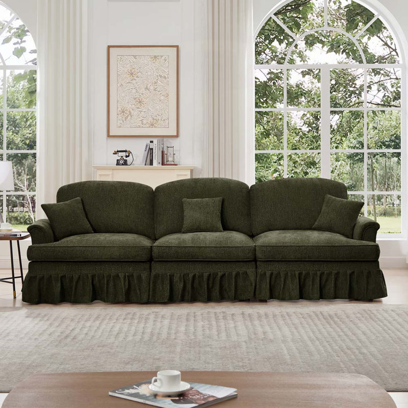 Chenille avec accoudoirs évasés et volants amovibles, Vert