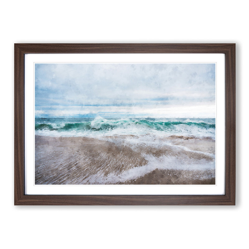 Beach In Santa Cruz California - Single Picture Frame Painting on MDF, Walnut, 50cm H x 76cm W x 2cm D