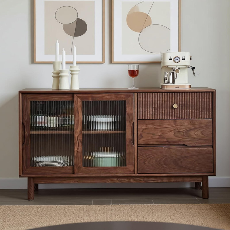 Buffet de rangement rétro en noyer noir, H 31,88 po x l 62,99 po x P 15,74 po