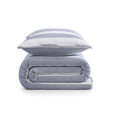 Tommy Hilfiger Capri Stripe Cotton Revesible Blue Quilt Set