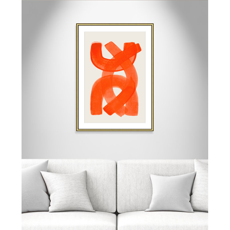 «Orange Strokes Print» par Haniff, L 26,75 po x H 36,75 po, Imprimé mat, Gold Classic