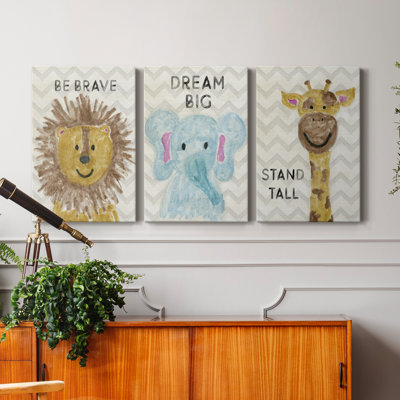 Animal Pictures Floral Safari Animals Set Of 3 Unframed Poster Prints For Baby Girl Nursery Bedroom Playroom, Personalised Name In Pink Purple, 12 Animals Christening Gifts For Girls