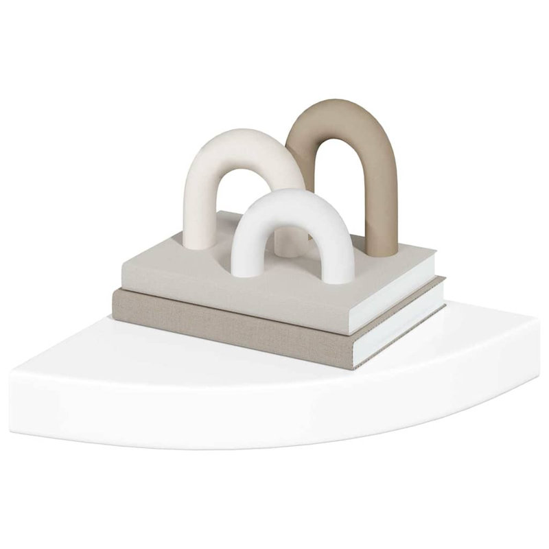 Corner Shelf Set of 2 High Gloss White Honeycomb MDF Metal Corner Display Shelves, High Gloss White