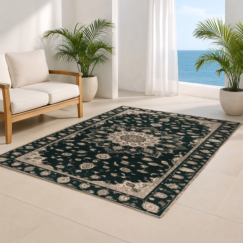 Tapis bleu intérieur et extérieur Tabriz, Rectangle 8' x 10'